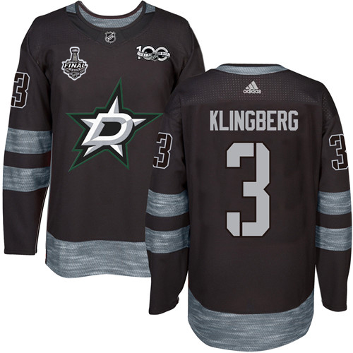 Men Adidas Dallas Stars #3 John Klingberg Black 1917-2017 100th Anniversary 2020 Stanley Cup Final Stitched NHL Jersey->dallas stars->NHL Jersey